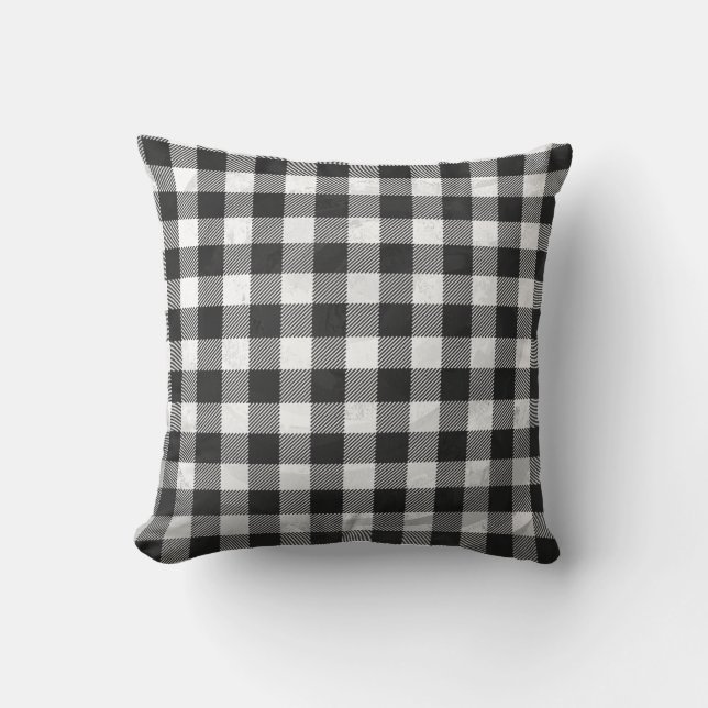 Chequered Buffalo Plaid Black And White Throw Pillow (Front)