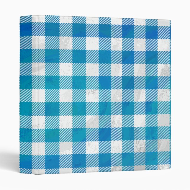 Chequered Buffalo Plaid Blue and White Binder (Front/Spine)
