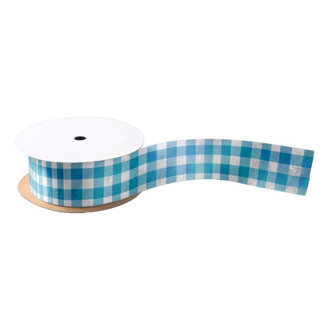 Chequered Buffalo Plaid Blue and White Satin Ribbon (Spool)
