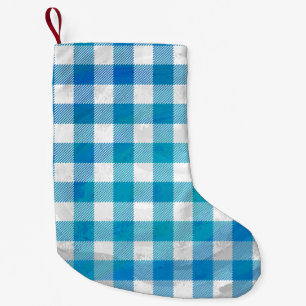 Chequered Buffalo Plaid Blue and White Small Christmas Stocking