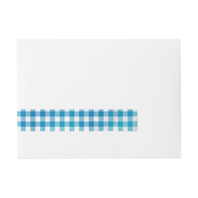 Chequered Buffalo Plaid Blue and White Wraparound Address Label (Front)