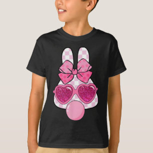 Chequered Bunny Blowing Bubble Gum Easter Coquette T-Shirt