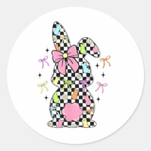 Chequered Bunny Easter Day Coquette Bows Easter Bu Classic Round Sticker
