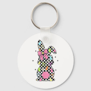 Chequered Bunny Easter Day Coquette Bows Rabbit Ha Keychain