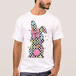 Chequered Bunny Easter Day Coquette Bows Rabbit Ha T-Shirt