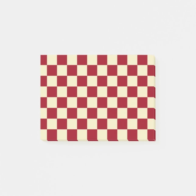 Chequered Burgundy and Cream Post-it Notes (Front)