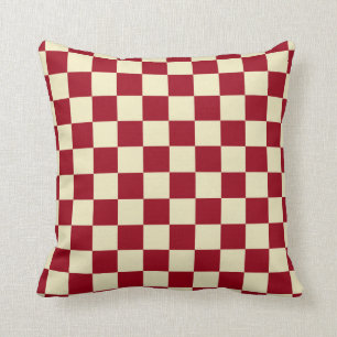Chequered Burgundy and Cream Throw Pillow