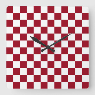 Chequered Burgundy and White Square Wall Clock