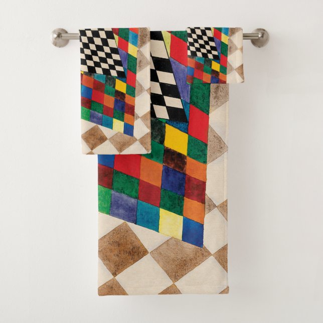 Chequered by Wassily Kandinsky Bath Towel Set (Insitu)