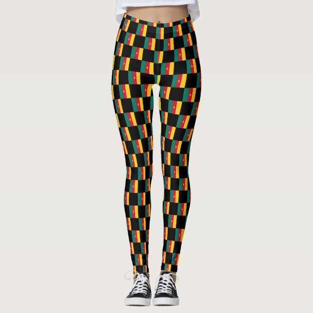 Chequered Cameroon Flag Pattern  Leggings (Front)