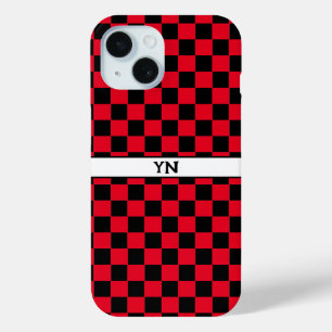 Chequered (chequered) Black & Red Initials Name  iPhone 15 Case