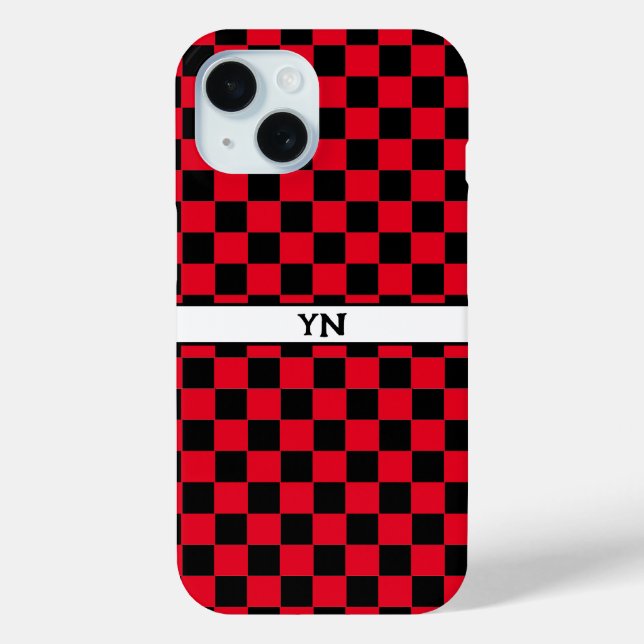 Chequered (chequered) Black & Red Initials Name  Case-Mate iPhone Case (Back)
