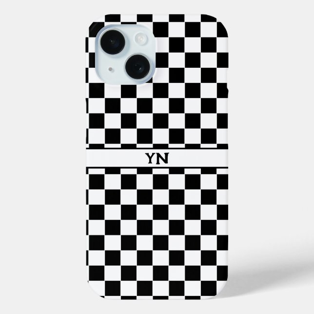 Chequered (chequered) Black & White Initials Name  Case-Mate iPhone Case (Back)