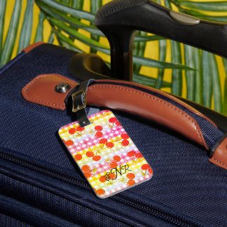 Chequered Cherry Monogrammed Luggage Tag