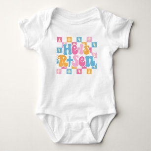 Chequered Christian Easter He is Risen Baby Bodysuit