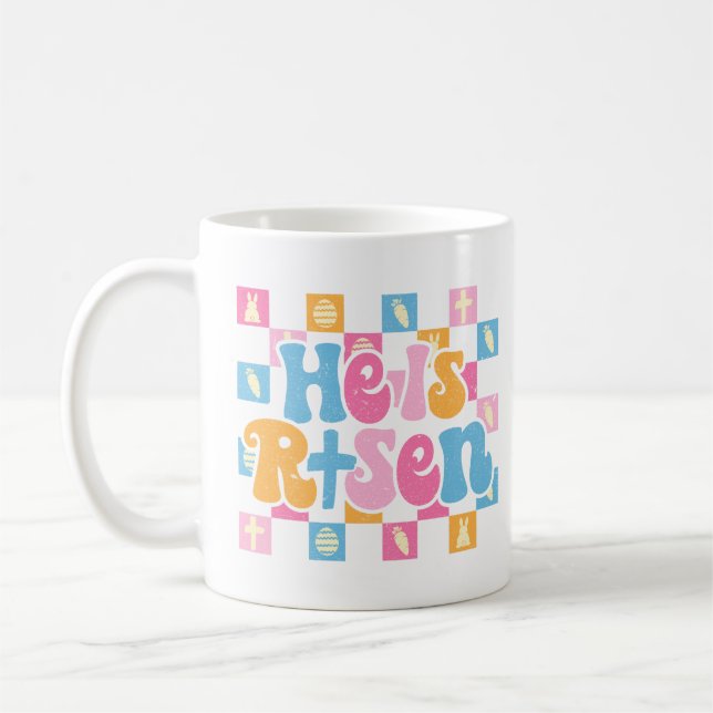 Chequered Christian Easter He is Risen Coffee Mug (Left)
