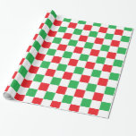 Chequered Christmas Red and Green Wrapping Paper<br><div class="desc">Abstract digital art of red and green colour squares in a chequered formation with white in the alternating squares.</div>