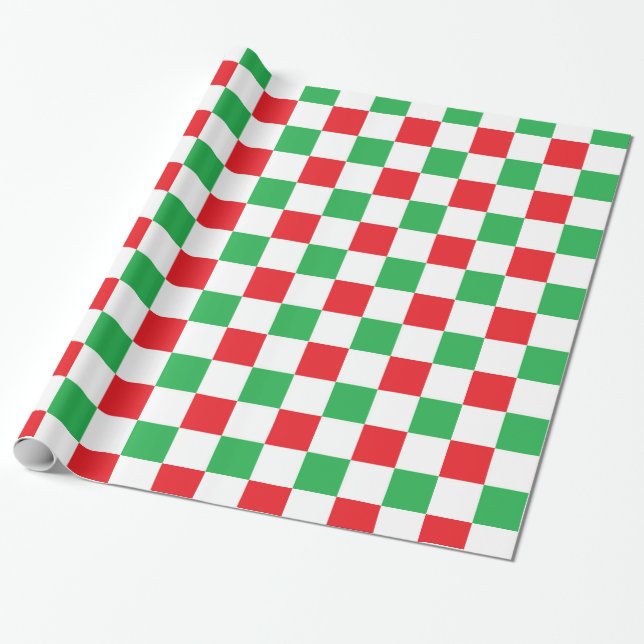 Chequered Christmas Red and Green Wrapping Paper (Unrolled)