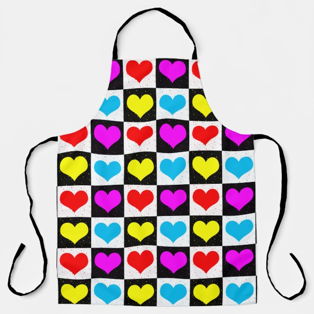 Chequered Colourful Hearts Pattern  Apron (Front)