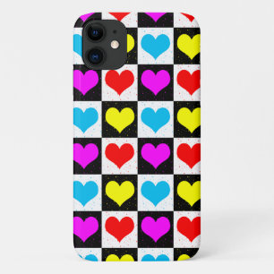Chequered Colourful Hearts Pattern iPhone 11 Case
