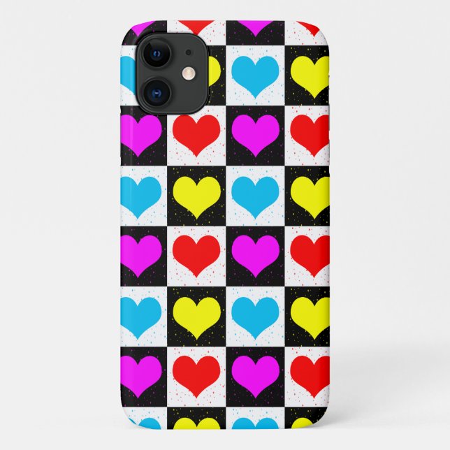Chequered Colourful Hearts Pattern  Case-Mate iPhone Case (Back)