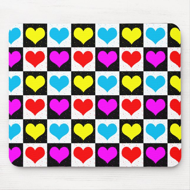Chequered Colourful Hearts Pattern  Mouse Pad (Front)