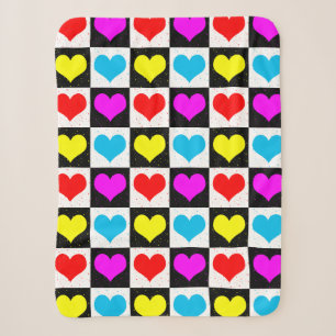 Chequered Colourful Hearts Pattern Sherpa Blanket