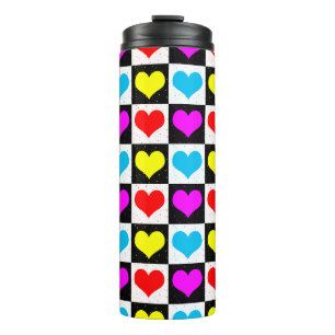 Chequered Colourful Hearts Pattern  Thermal Tumbler