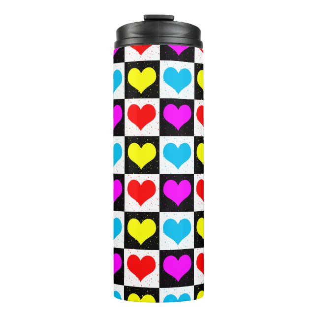 Chequered Colourful Hearts Pattern  Thermal Tumbler (Front)
