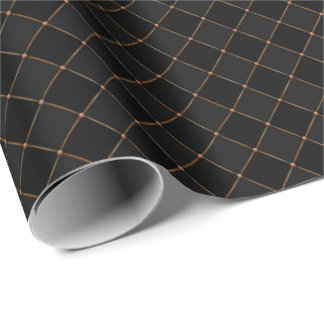 Chequered Copper Lattice Black Halloween Pattern Wrapping Paper