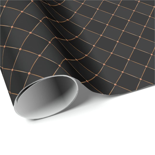 Chequered Copper Lattice Black Halloween Pattern Wrapping Paper (Roll Corner)