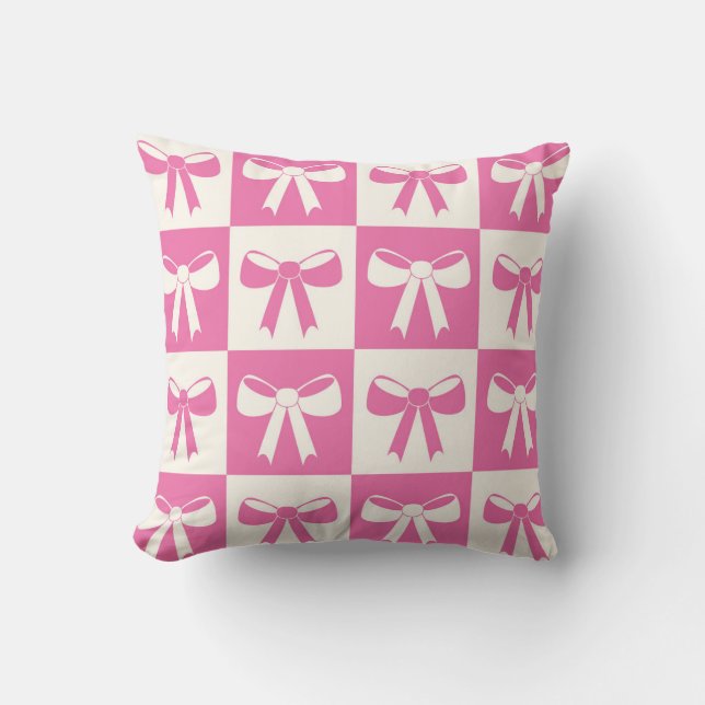 Chequered Coquette Girly Pink Bows Nursery   Throw Pillow (Front)