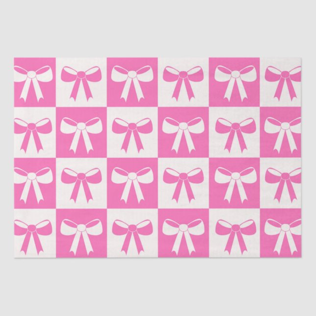 Chequered Coquette Girly Pink Bows Pattern  Tissue Paper (Front)