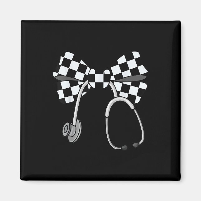 Chequered Coquette Nurse Stethoscope Bow Chequered Magnet (Front)