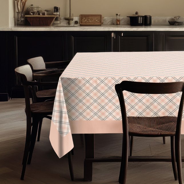 Chequered Coral Peach Grey Tablecloth with Style (Checkered Coral Peach Grey Tablecloth with Style)