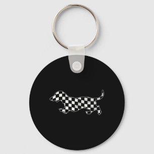 Chequered Dachshund Retro Puppy Race Wiener Dog Keychain