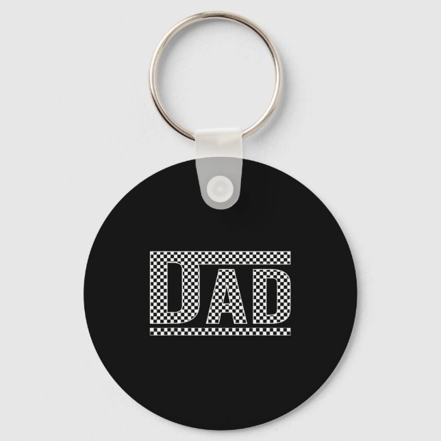 Chequered Dad Black White Funny Dad Father's Day M Keychain (Front)