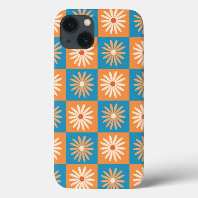 Chequered Daisy on Blue and Orange Checkerboards  Case-Mate iPhone Case (Back)