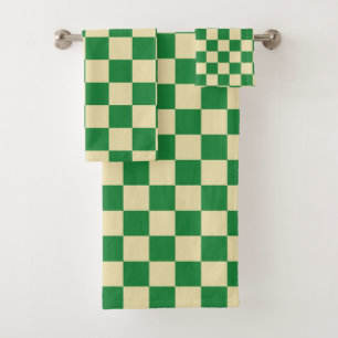 Chequered Dark Green and Beige Bath Towel Set