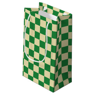 Chequered Dark Green and Beige Small Gift Bag