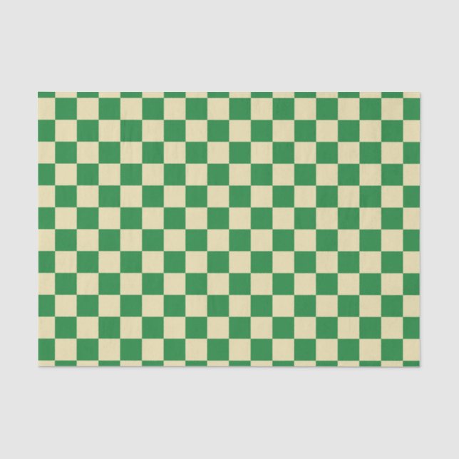 Chequered Dark Green and Beige Tissue Paper (Front)