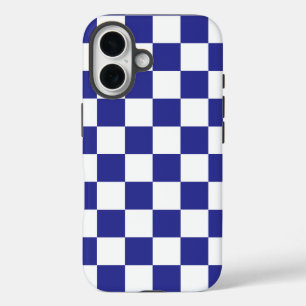 Chequered deep blue and white iPhone 16 case