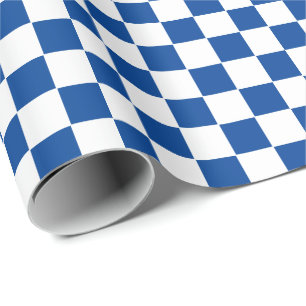 Chequered Deep Blue and White Wrapping Paper