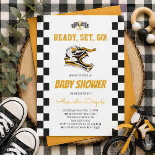 Chequered Dirt Bike Motocross Baby Shower Invitation