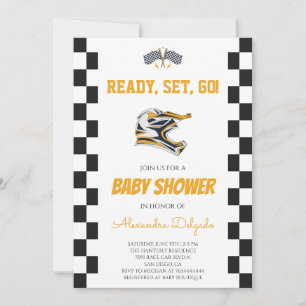 Chequered Dirt Bike Motocross Baby Shower Invitation