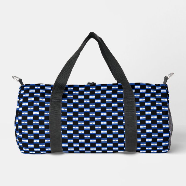 Chequered El Salvador Flag Pattern  Duffle Bag (Front)