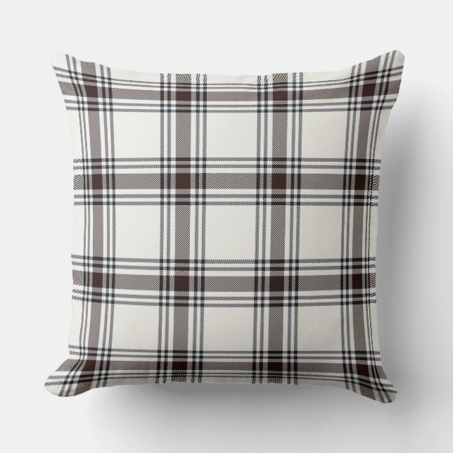 Chequered elegant winter navy and brown throw pillow (Front)