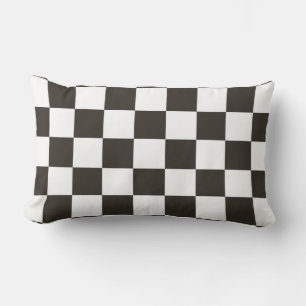 Chequered Flag (Black and White) (Chequered Patter Lumbar Pillow