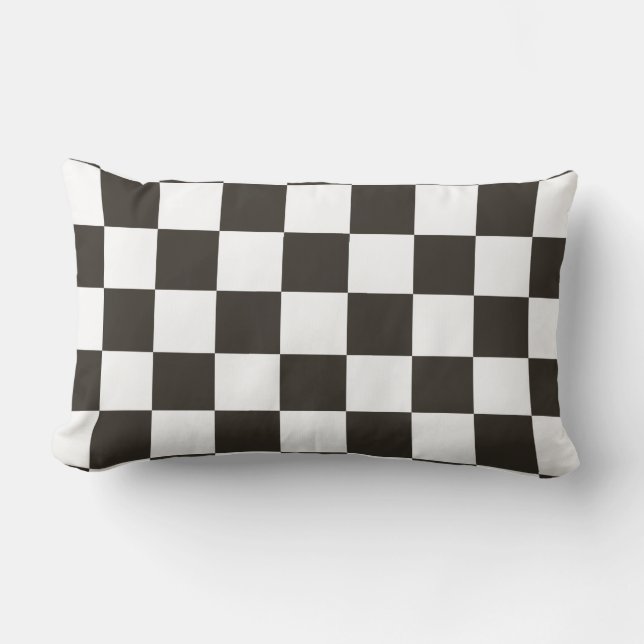 Chequered Flag (Black and White) (Chequered Patter Lumbar Pillow (Front)