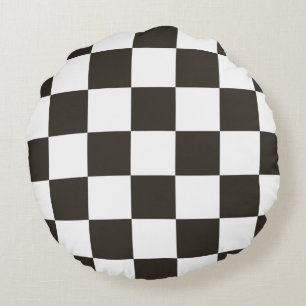 Chequered Flag (Black and White) (Chequered Patter Round Pillow